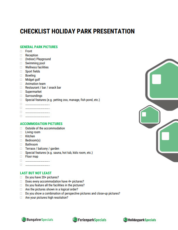 Checklist holiday park presentation